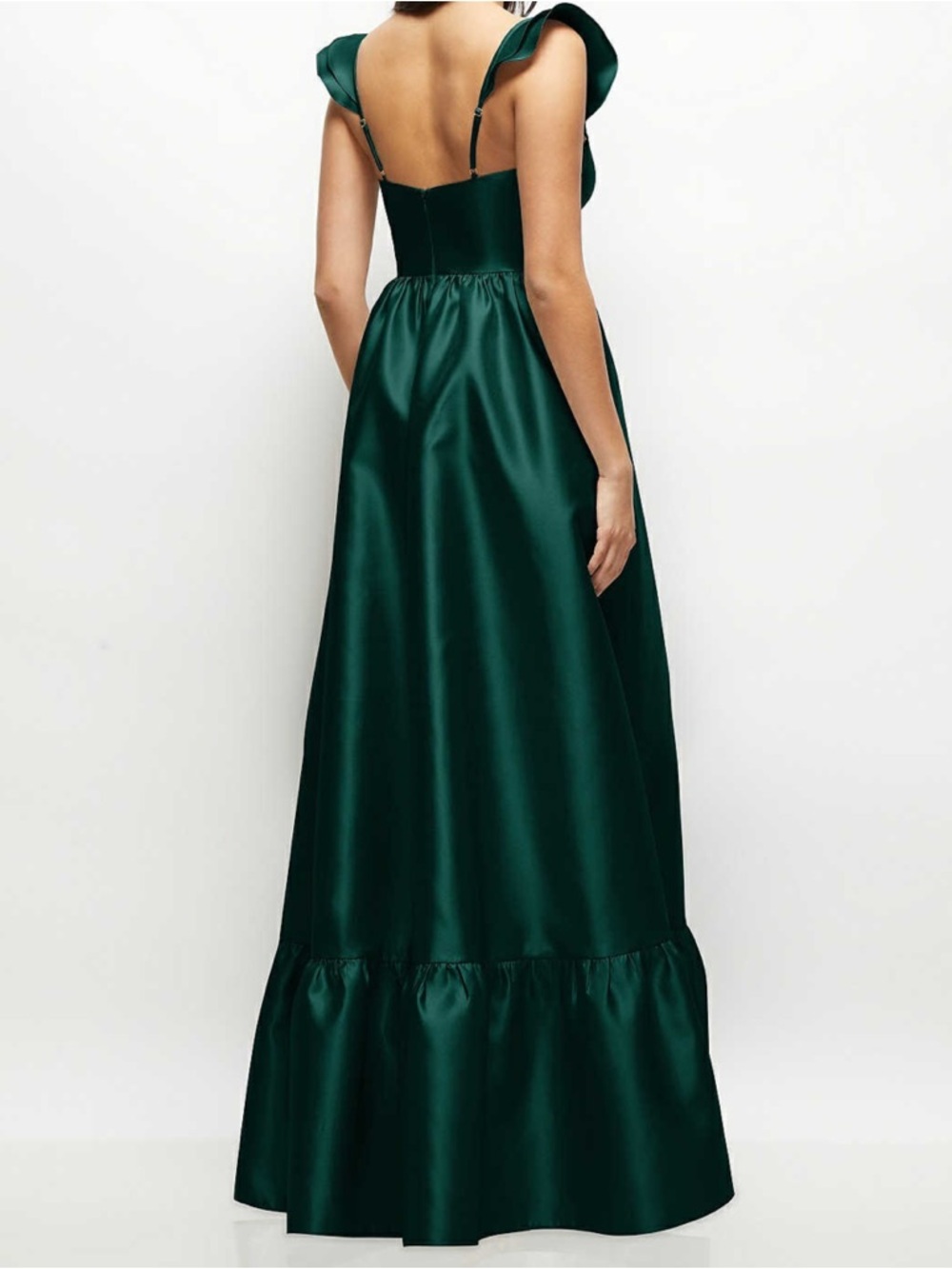 Dessy Collection Evergreen Satin Corset Maxi Dress with Ruffle Straps - Picture 3 of 7